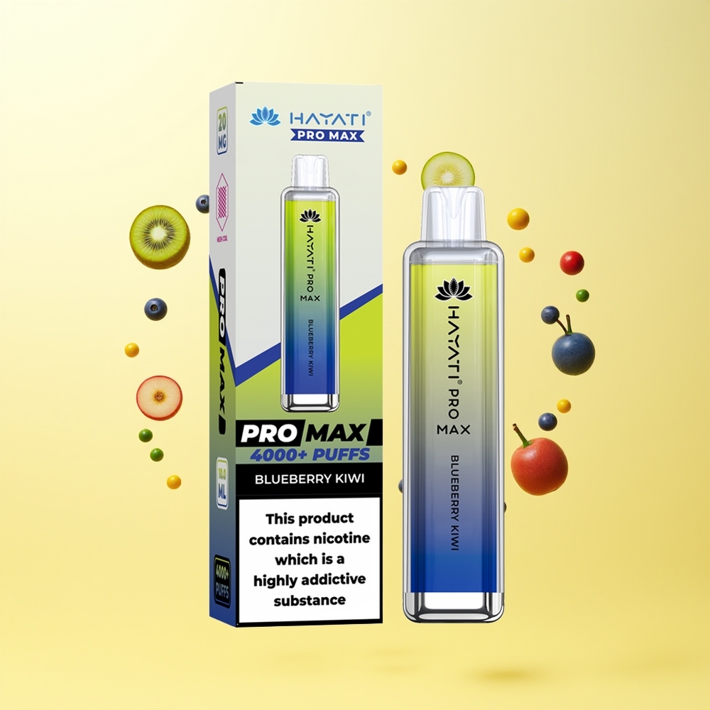 Hayati Pro Max 4000 Puffs توت أزرق وكيوي قابل لإعادة الشحن